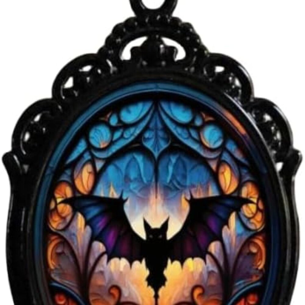 Gothic Bat Glass Pendant Necklace for Women Vintage Gothic Rope Chain Witch Bat